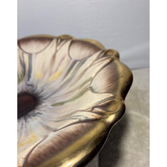 German Ceramic Decorative Bowl Floral Design & Gold Accents 13" Model #576 Vtg - Picture 5 of 12